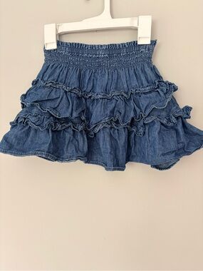 Gap x LoveShackFancy Girls Blue Ruffled Denim Tiered Skirt